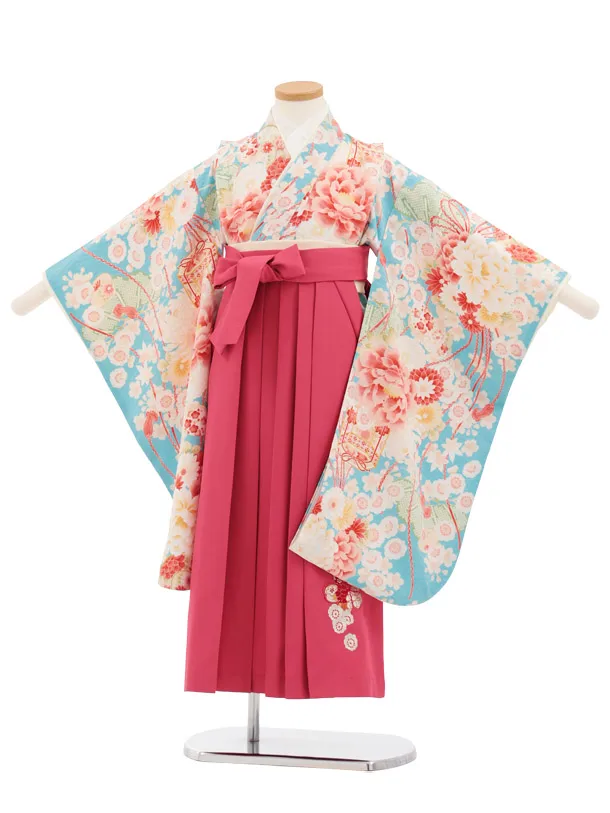 卒園式女児かんたん袴(6歳7歳)Y679 華徒然 水色薬玉に貝桶×ローズ