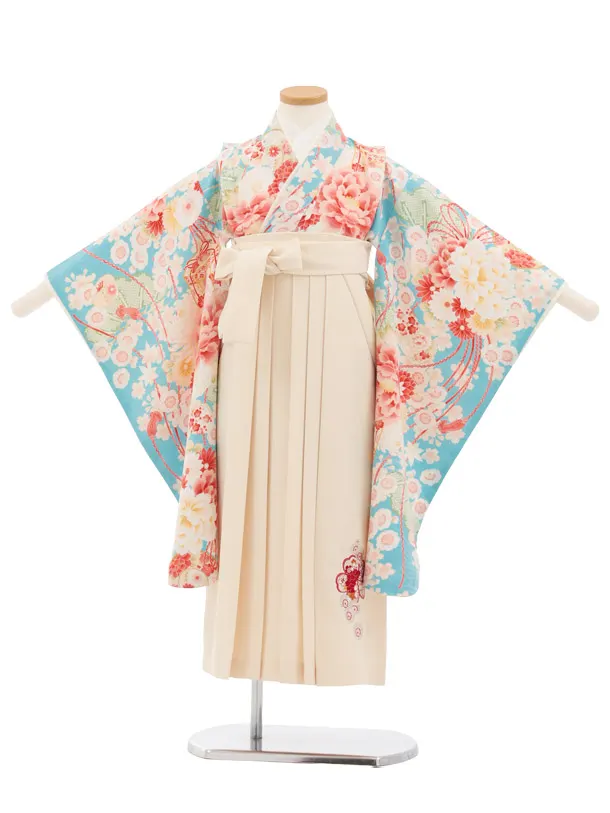 卒園式女児かんたん袴(6歳7歳)Y680 華徒然 水色薬玉に貝桶×クリーム