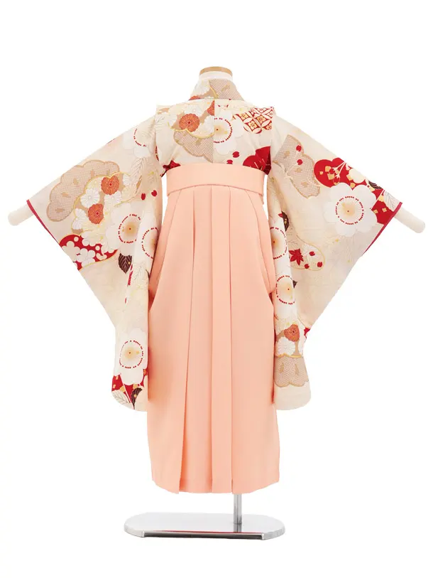 卒園式女児かんたん袴(6歳7歳)Y689 紅一点 薄ベージュ 桜×ピーチピンク