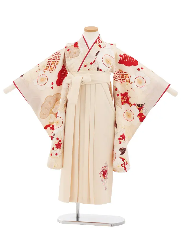 卒園式女児かんたん袴(6歳7歳)Y691 紅一点 薄ベージュ 桜×クリーム