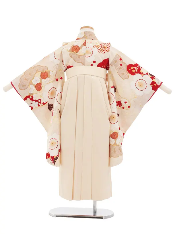 卒園式女児かんたん袴(6歳7歳)Y691 紅一点 薄ベージュ 桜×クリーム
