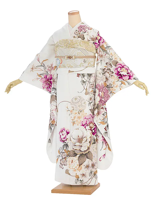 振袖レンタル A066 白 牡丹百合鞠