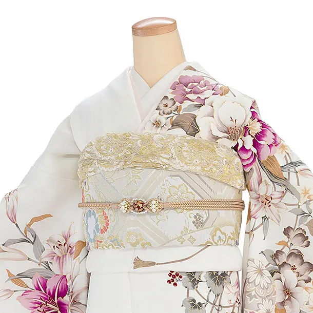 振袖レンタル A066 白 牡丹百合鞠