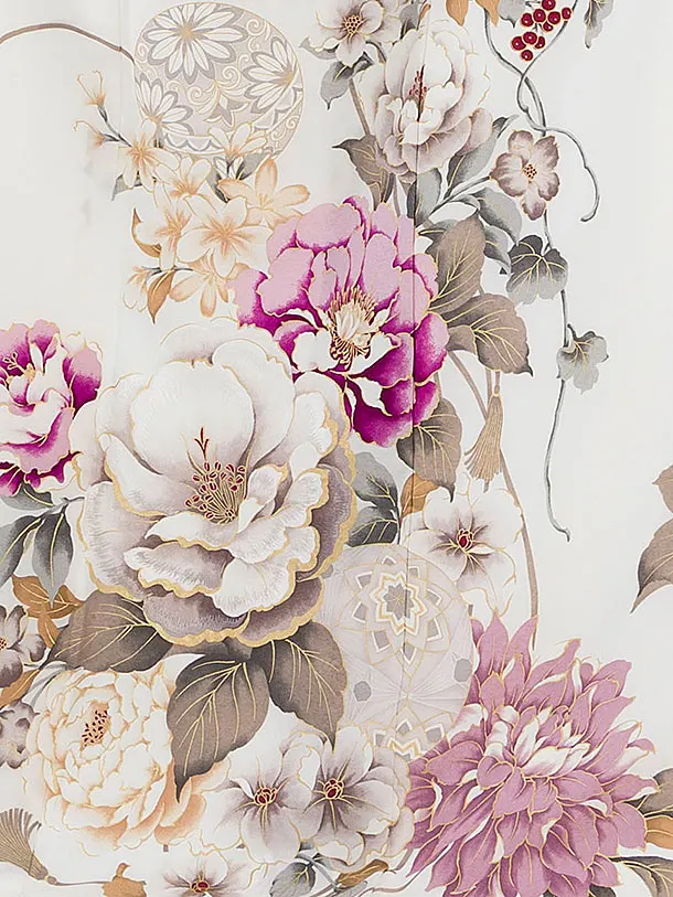 振袖レンタル A066 白 牡丹百合鞠