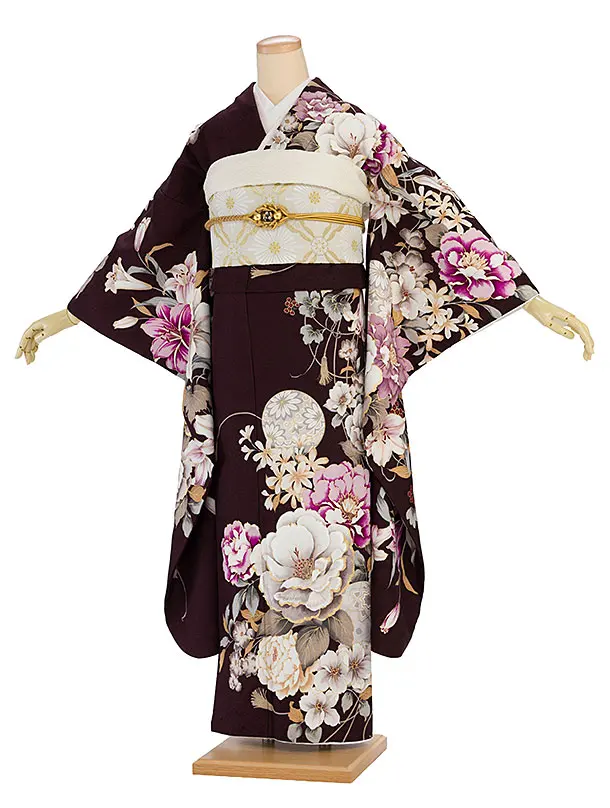 振袖レンタル A067 茶色 牡丹百合鞠