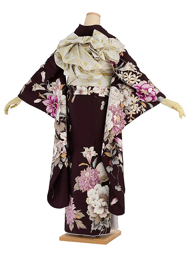 振袖レンタル A067 茶色 牡丹百合鞠