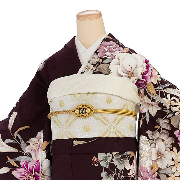 振袖レンタル A067 茶色 牡丹百合鞠