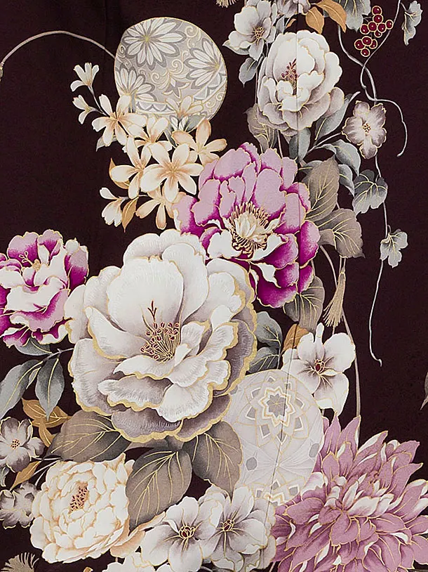 振袖レンタル A067 茶色 牡丹百合鞠