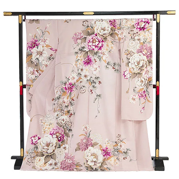 振袖レンタル A068 くすみピンク 牡丹百合鞠