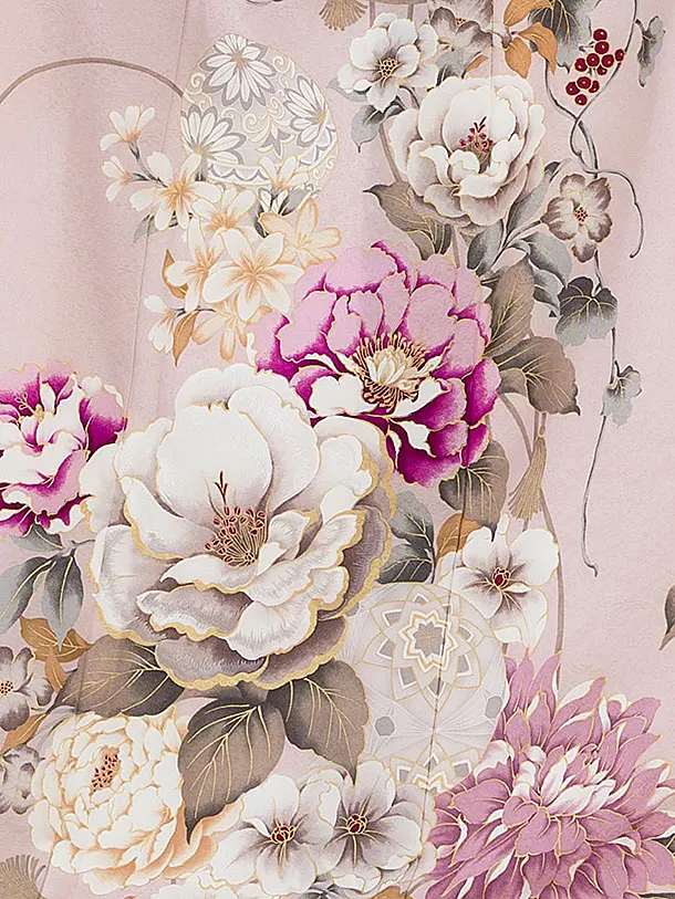 振袖レンタル A068 くすみピンク 牡丹百合鞠