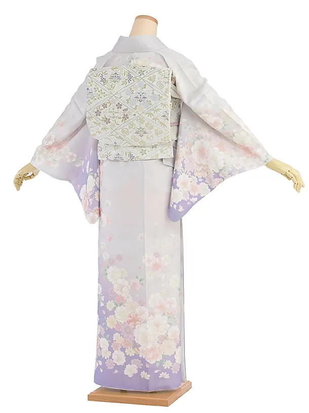 訪問着レンタル 0114 式部浪漫／淡グレー×紫 桜