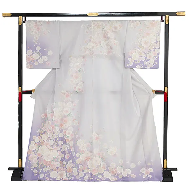 訪問着レンタル 0114 式部浪漫／淡グレー×紫 桜