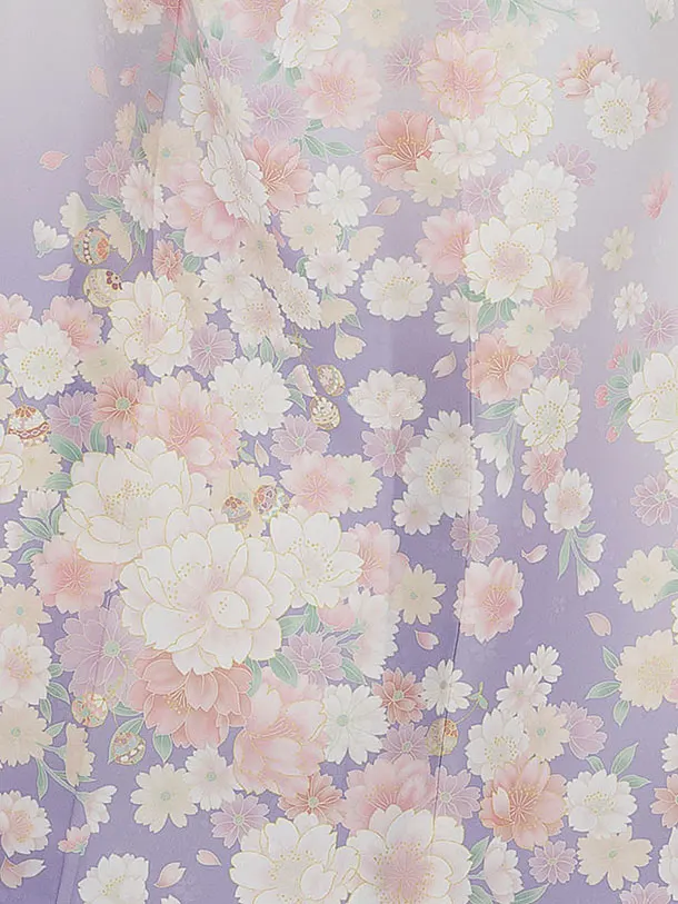 訪問着レンタル 0114 式部浪漫／淡グレー×紫 桜
