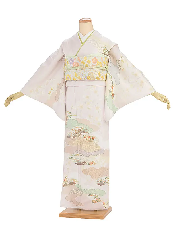 訪問着レンタル 0116 薄桜色 雲取り鹿の子桜