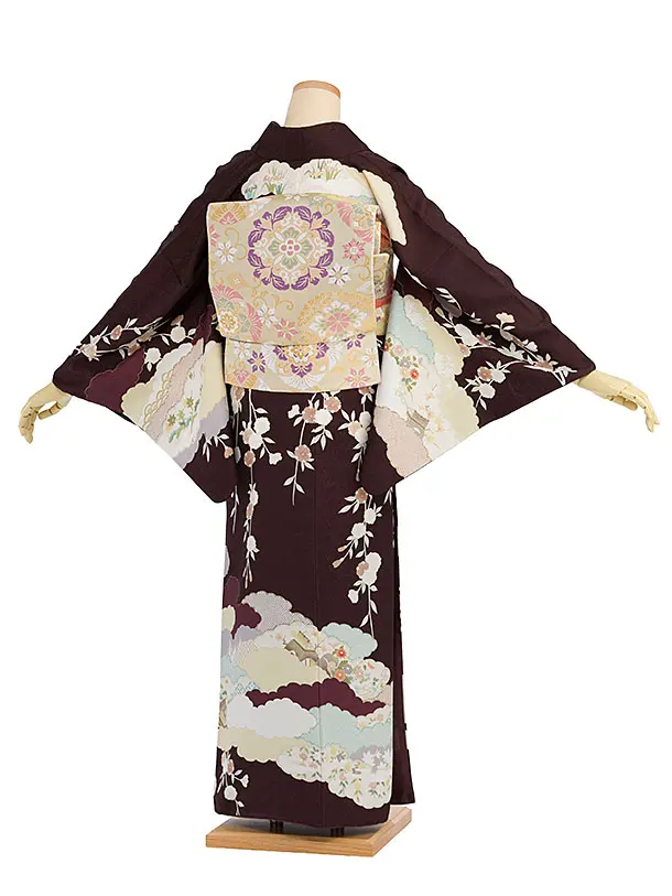 訪問着レンタル 0117 茶色 雲取り鹿の子桜