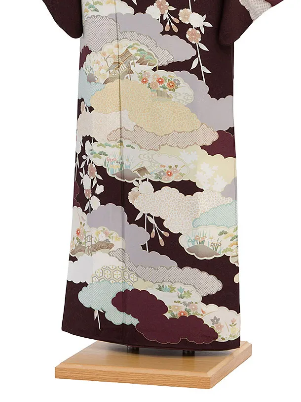 訪問着レンタル 0117 茶色 雲取り鹿の子桜