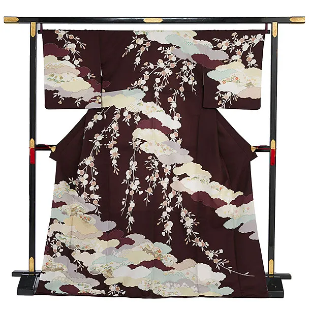 訪問着レンタル 0117 茶色 雲取り鹿の子桜