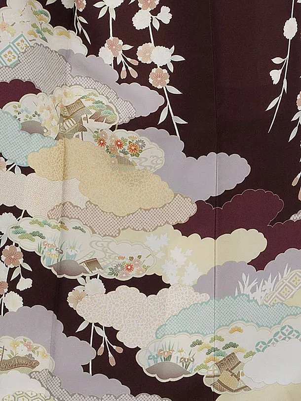 訪問着レンタル 0117 茶色 雲取り鹿の子桜