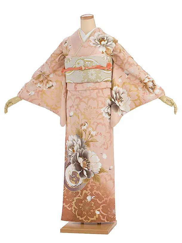 訪問着レンタル 0118 サーモンピンク 桜鶴