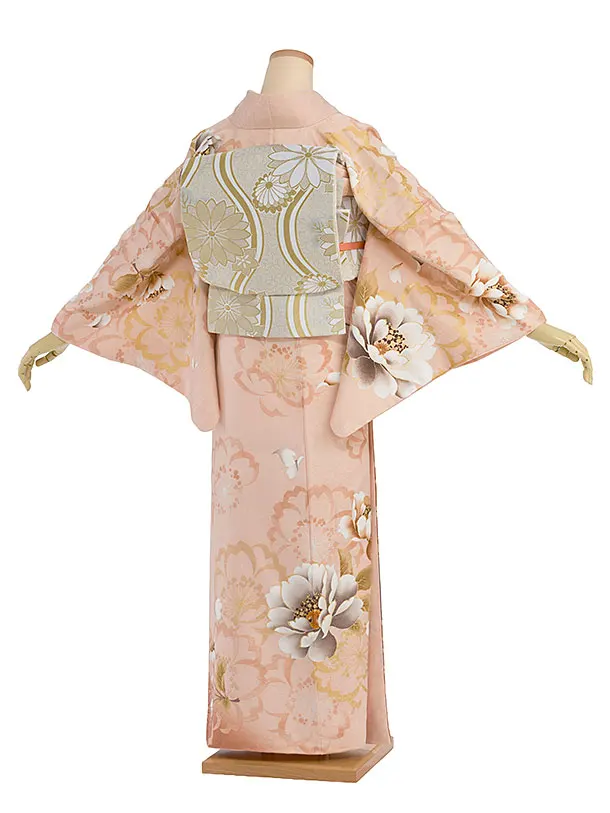 訪問着レンタル 0118 サーモンピンク 桜鶴