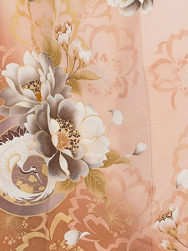 訪問着レンタル 0118 サーモンピンク 桜鶴