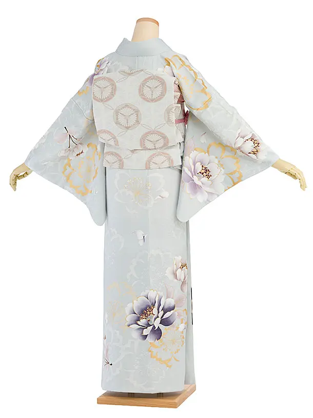 訪問着レンタル 0119 淡ブルーグレー 桜鶴