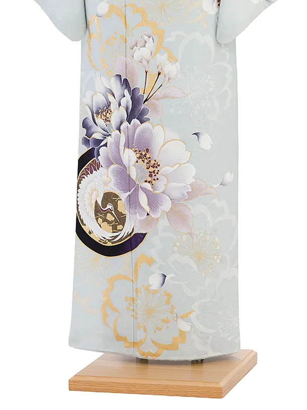 訪問着レンタル 0119 淡ブルーグレー 桜鶴