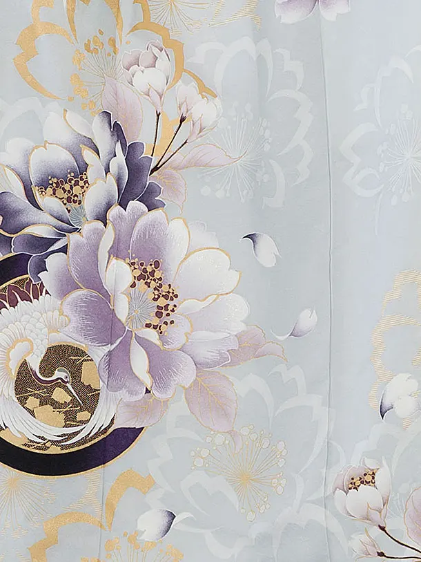 訪問着レンタル 0119 淡ブルーグレー 桜鶴