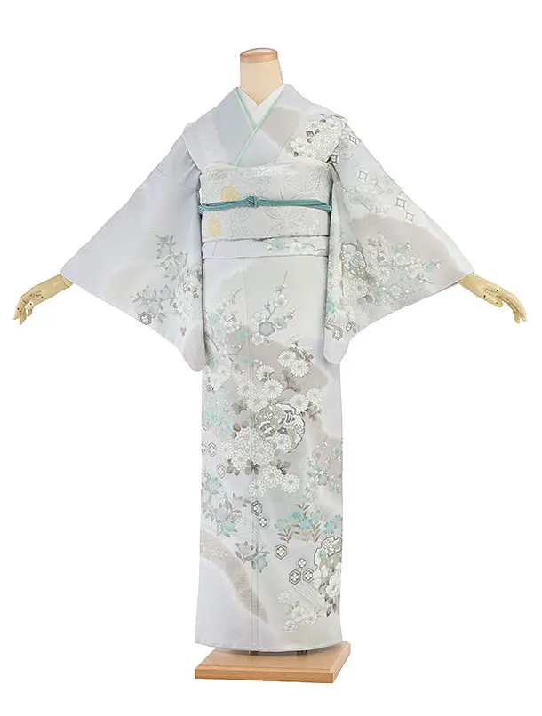 訪問着レンタル 0127 淡グレー 亀甲華雪輪