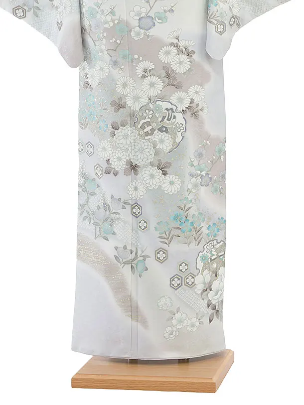 訪問着レンタル 0127 淡グレー 亀甲華雪輪