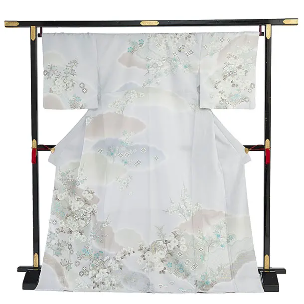 訪問着レンタル 0127 淡グレー 亀甲華雪輪