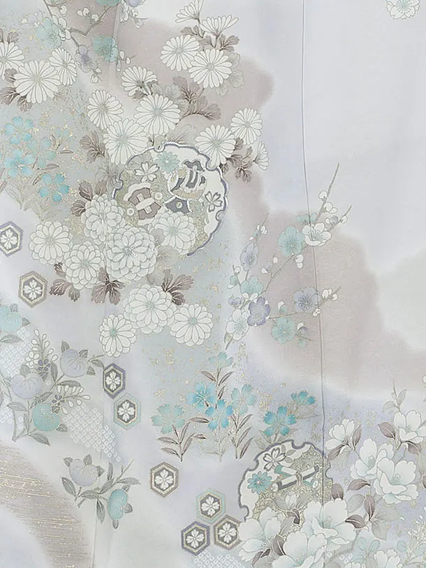 訪問着レンタル 0127 淡グレー 亀甲華雪輪