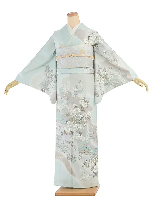 訪問着レンタル 0128 淡グリーン 亀甲華雪輪