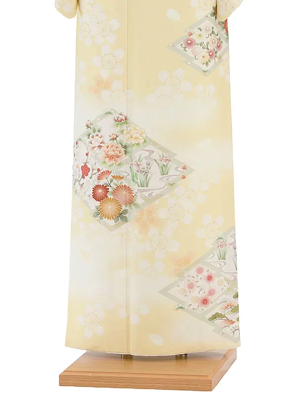 訪問着レンタル 0130 華徒然／黄色 桜花菱