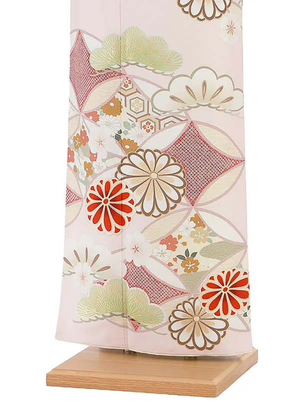 訪問着レンタル 0133 紅一点／淡ピンク 七宝に菊