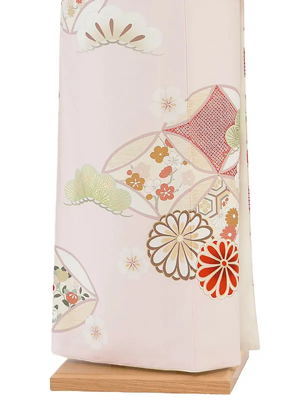 訪問着レンタル 0133 紅一点／淡ピンク 七宝に菊