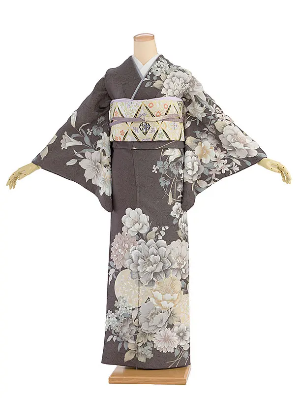 訪問着レンタル 0137 グレー 百合牡丹