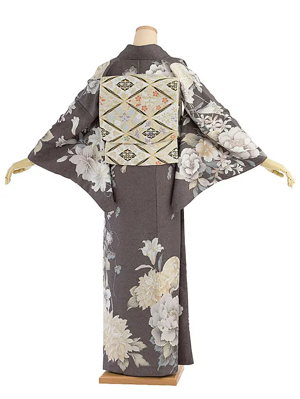 訪問着レンタル 0137 グレー 百合牡丹