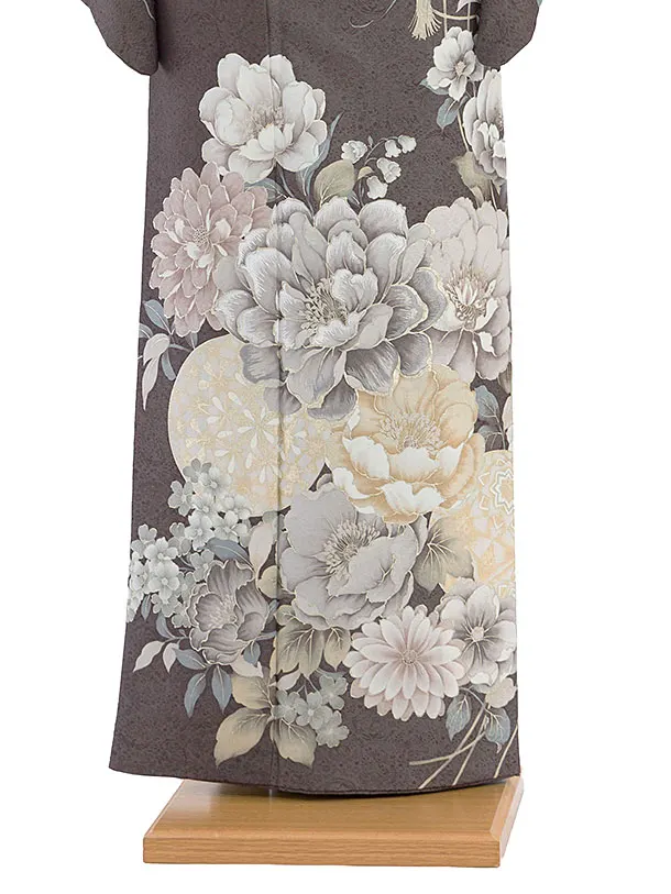 訪問着レンタル 0137 グレー 百合牡丹