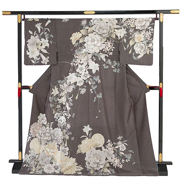 訪問着レンタル 0137 グレー 百合牡丹