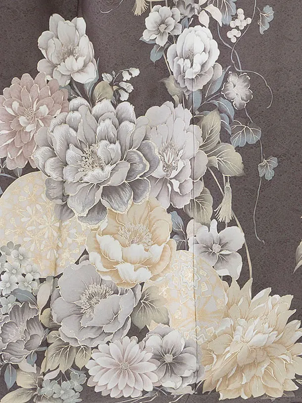 訪問着レンタル 0137 グレー 百合牡丹