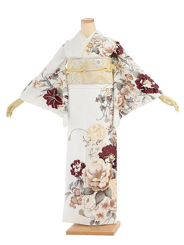 訪問着レンタル 0138 白 百合牡丹