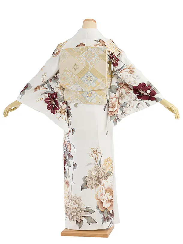 訪問着レンタル 0138 白 百合牡丹