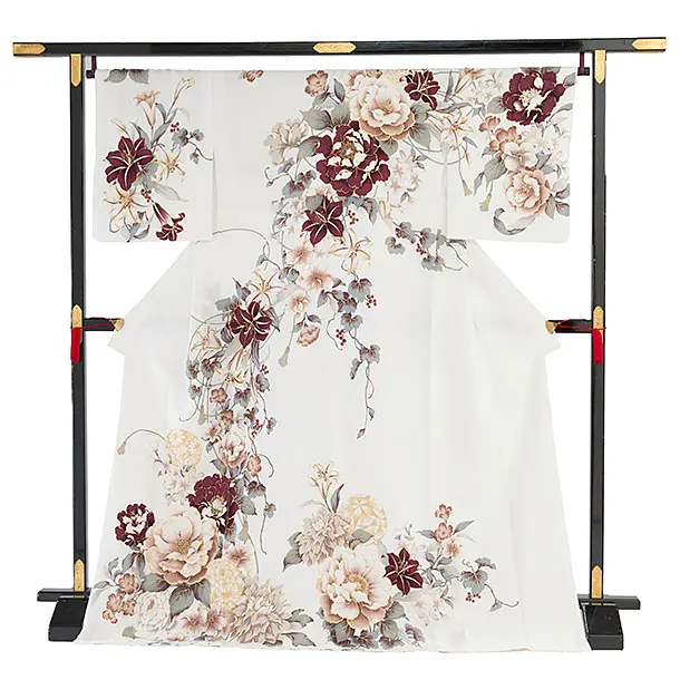 訪問着レンタル 0138 白 百合牡丹