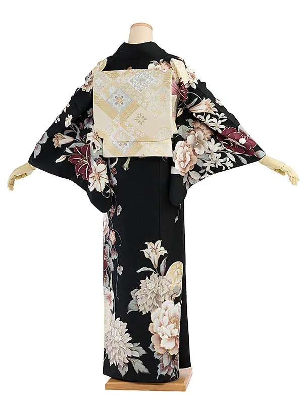 訪問着レンタル 0139 黒 百合牡丹