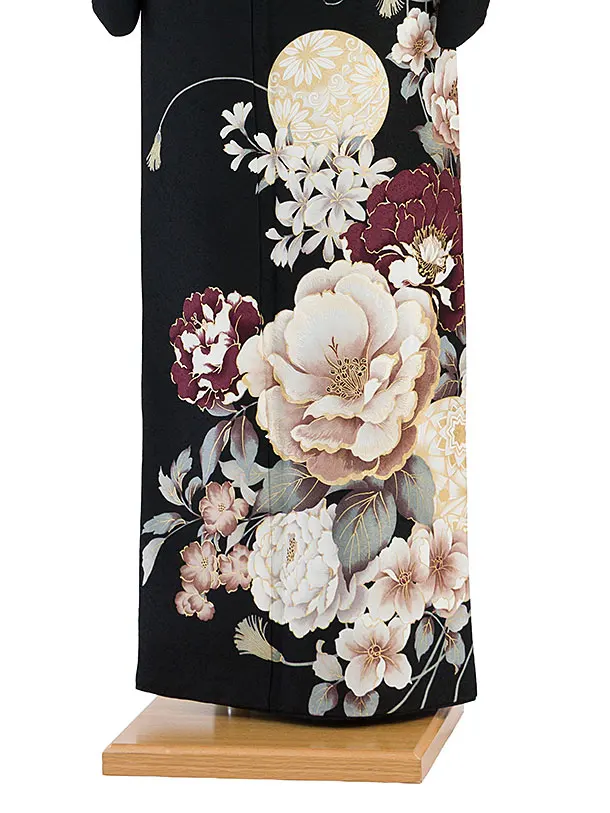 訪問着レンタル 0139 黒 百合牡丹