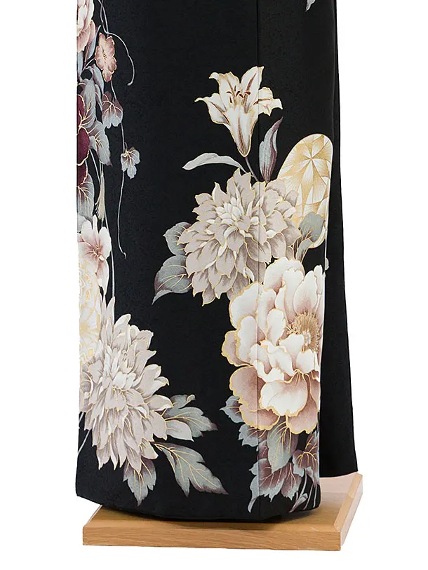 訪問着レンタル 0139 黒 百合牡丹