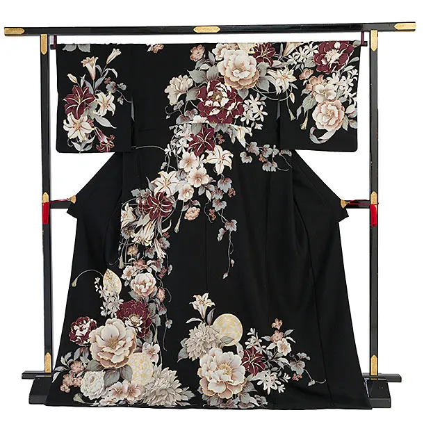 訪問着レンタル 0139 黒 百合牡丹