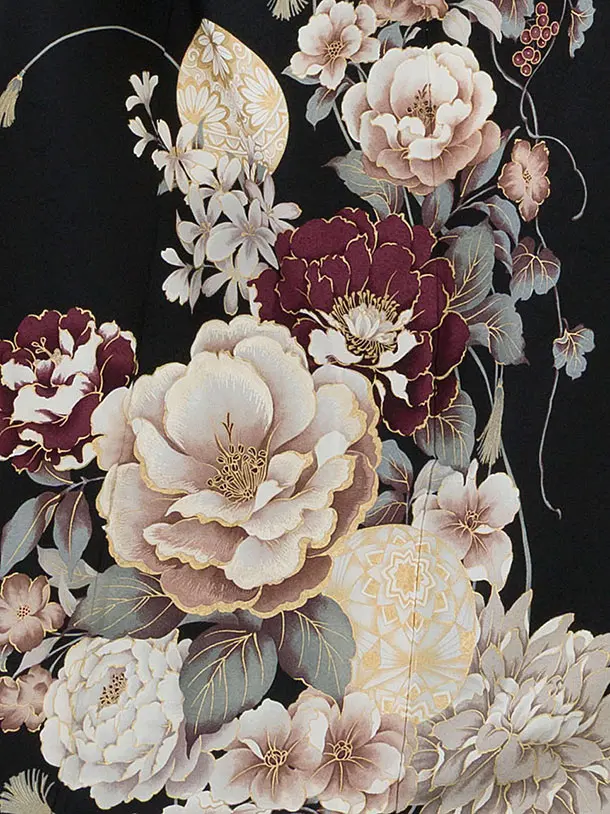 訪問着レンタル 0139 黒 百合牡丹