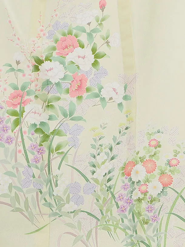 【単衣】夏訪問着レンタル 0141 レモンイエロー 花華